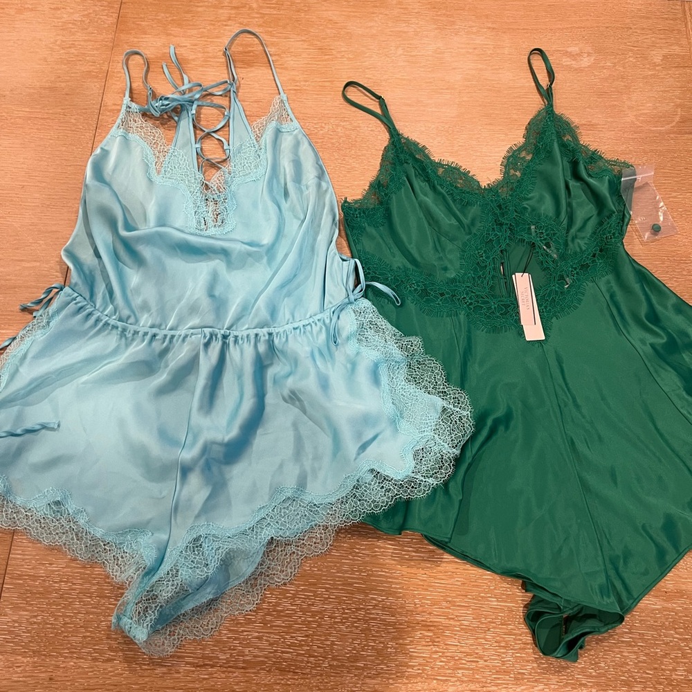 Victoria Secret Elegant Lace Trim Sleepwear Set - Blue and Green